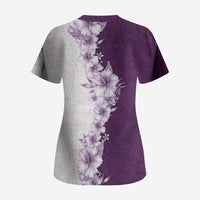 Hawaii Hibiscus Flowers Scrub Top Purple Polynesian Pattern