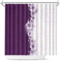 Hawaii Hibiscus Flowers Shower Curtain Purple Polynesian Pattern