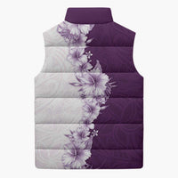 Hawaii Hibiscus Flowers Sleeveless Puffer Jacket Purple Polynesian Pattern