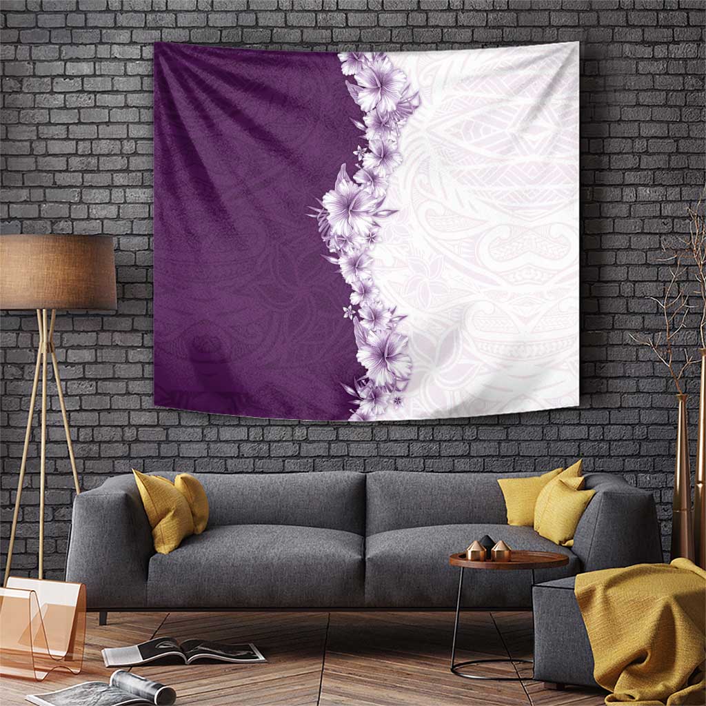 Hawaii Hibiscus Flowers Tapestry Purple Polynesian Pattern