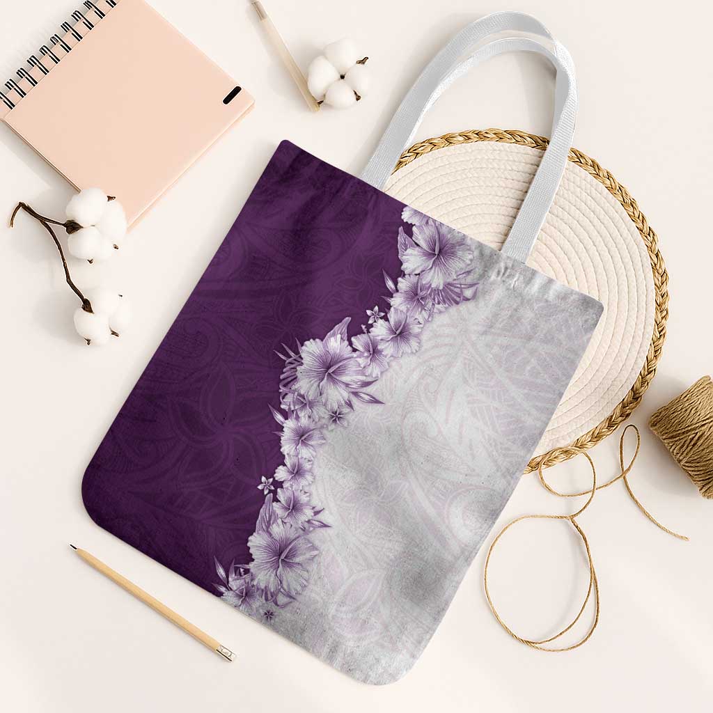 Hawaii Hibiscus Flowers Tote Bag Purple Polynesian Pattern