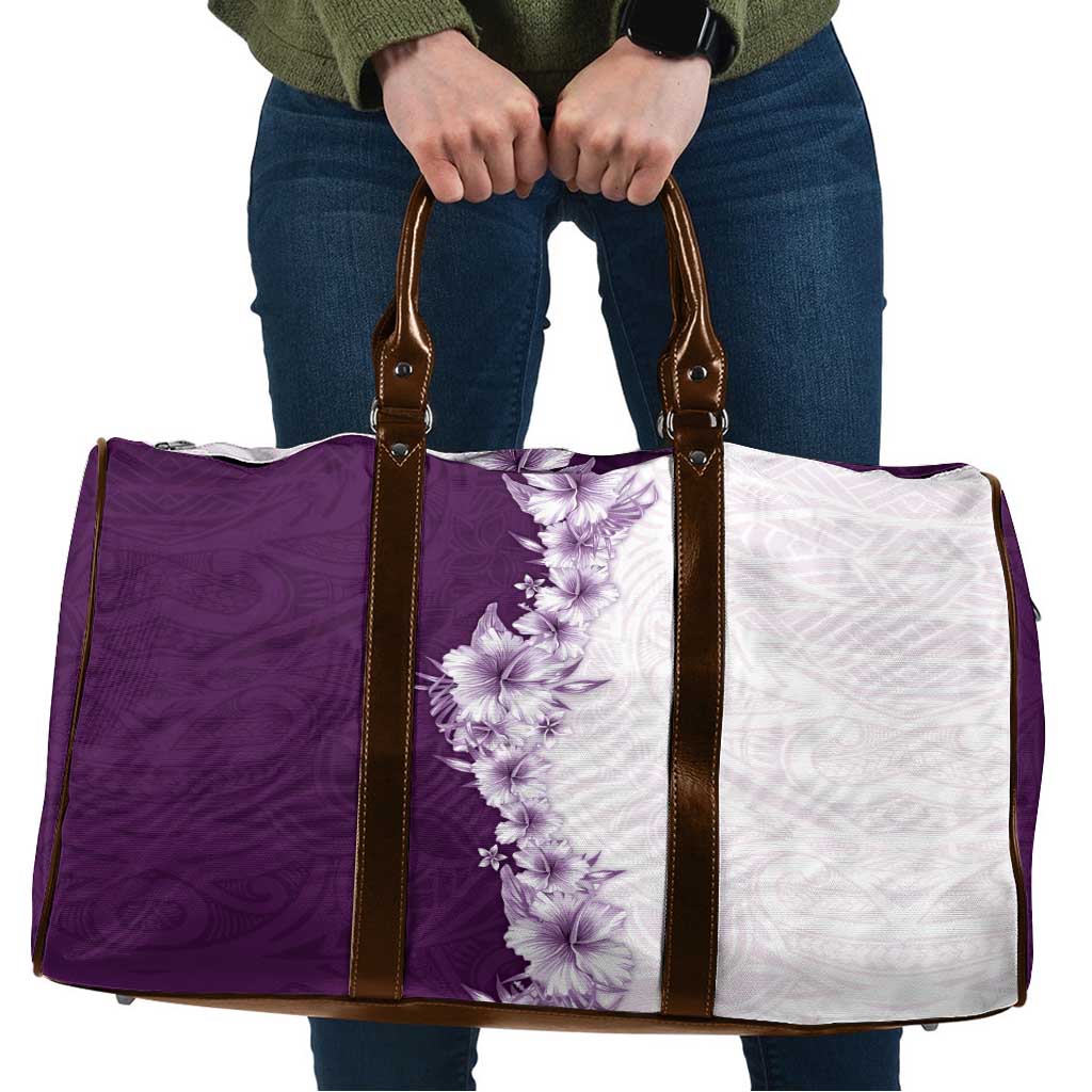 Hawaii Hibiscus Flowers Travel Bag Purple Polynesian Pattern