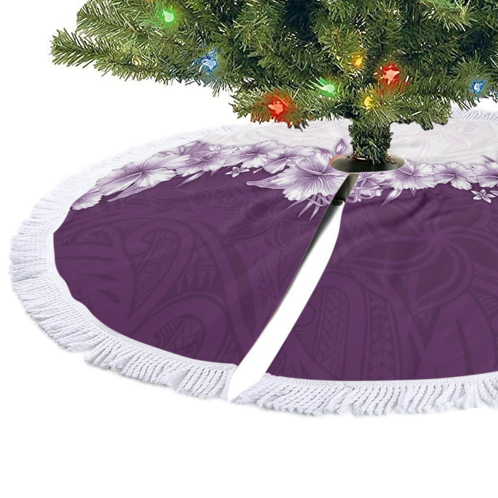 Hawaii Hibiscus Flowers Tree Skirt Purple Polynesian Pattern
