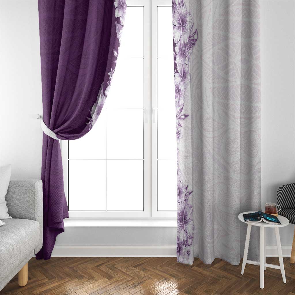 Hawaii Hibiscus Flowers Window Curtain Purple Polynesian Pattern