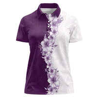 Hawaii Hibiscus Flowers Women Polo Shirt Purple Polynesian Pattern