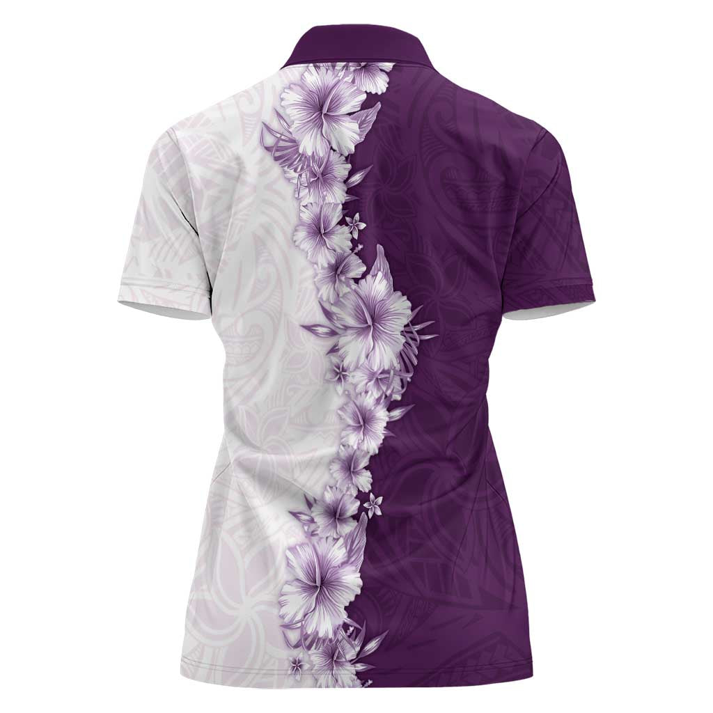 Hawaii Hibiscus Flowers Women Polo Shirt Purple Polynesian Pattern