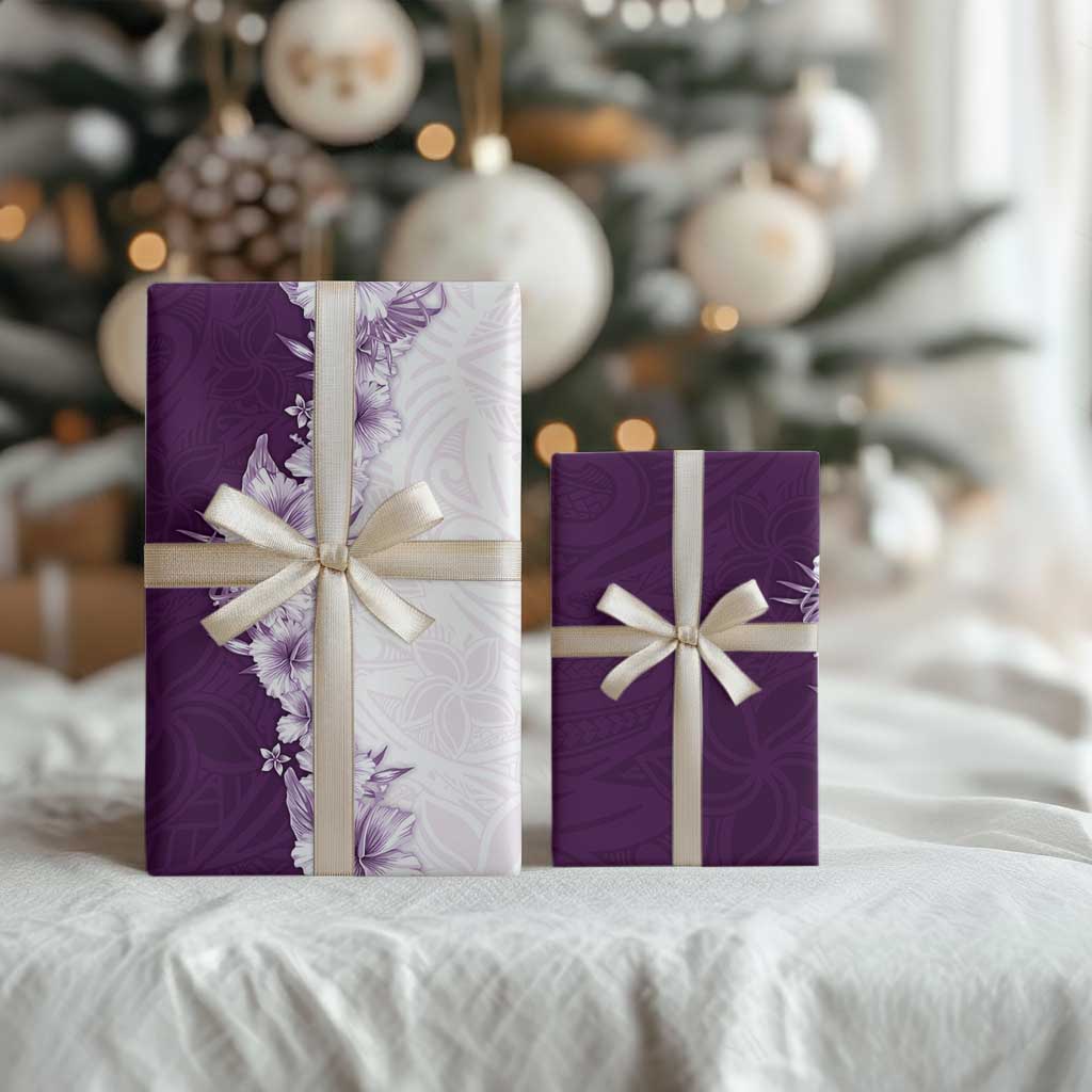 Hawaii Hibiscus Flowers Wrapping Paper Purple Polynesian Pattern