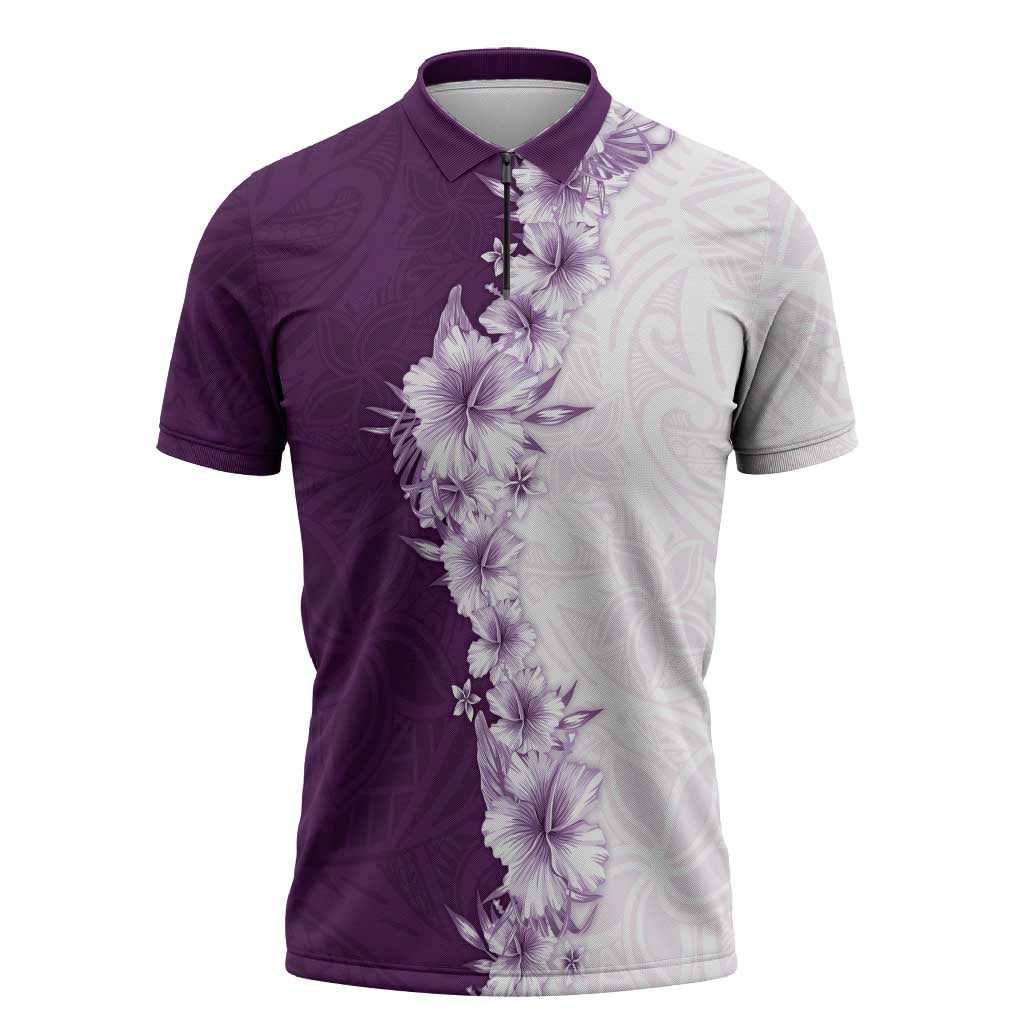 Hawaii Hibiscus Flowers Zipper Polo Shirt Purple Polynesian Pattern LT05 Purple - Polynesian Pride
