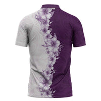 Hawaii Hibiscus Flowers Zipper Polo Shirt Purple Polynesian Pattern LT05 - Polynesian Pride