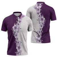 Hawaii Hibiscus Flowers Zipper Polo Shirt Purple Polynesian Pattern LT05 - Polynesian Pride