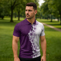 Hawaii Hibiscus Flowers Zipper Polo Shirt Purple Polynesian Pattern LT05 - Polynesian Pride