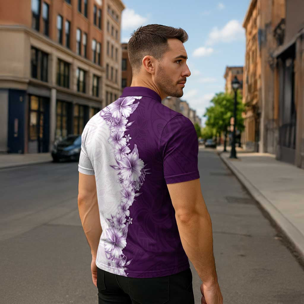 Hawaii Hibiscus Flowers Zipper Polo Shirt Purple Polynesian Pattern LT05 - Polynesian Pride