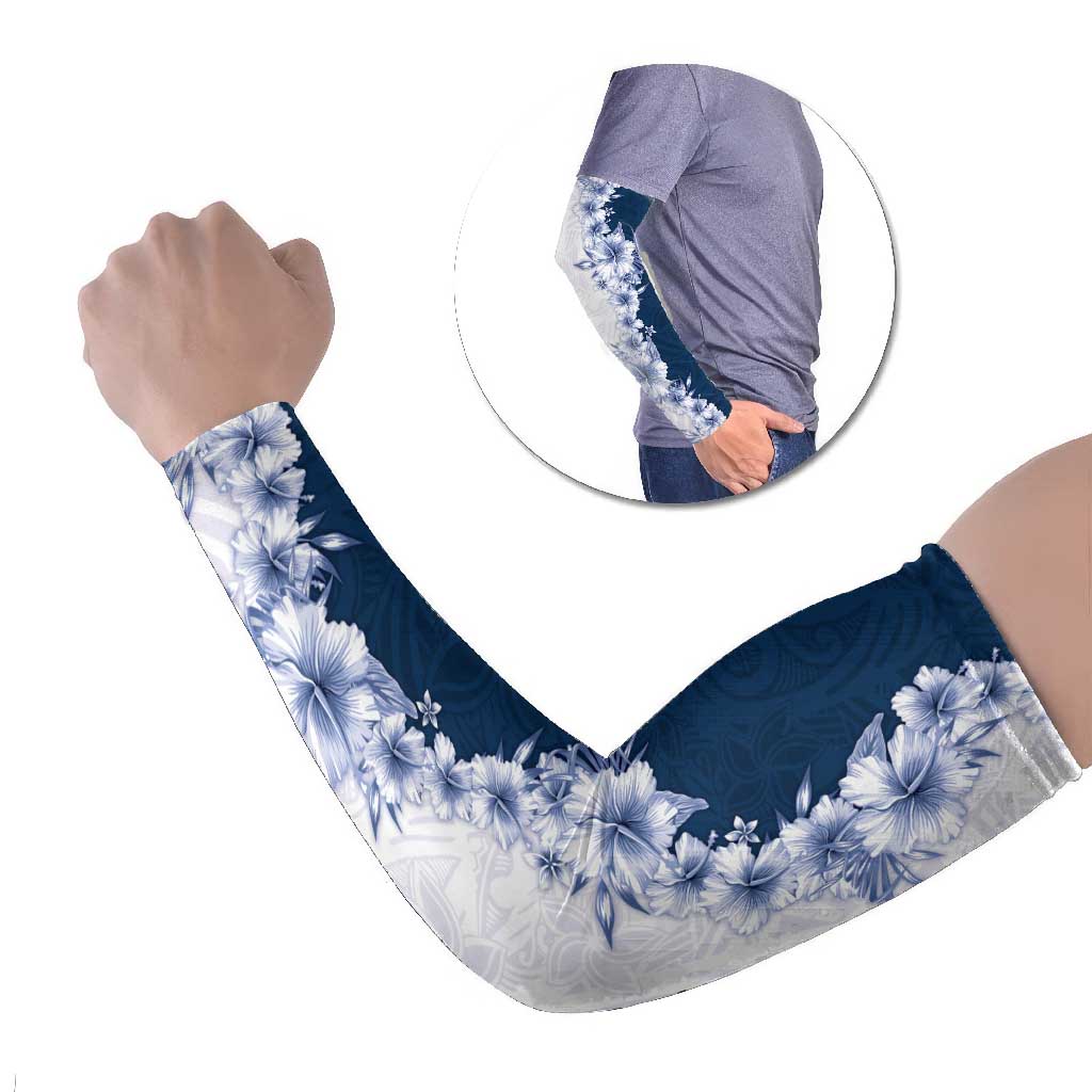 Hawaii Hibiscus Flowers Arm Sleeves Blue Polynesian Pattern