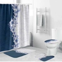 Hawaii Hibiscus Flowers Bathroom Set Blue Polynesian Pattern