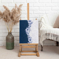 Hawaii Hibiscus Flowers Canvas Wall Art Blue Polynesian Pattern