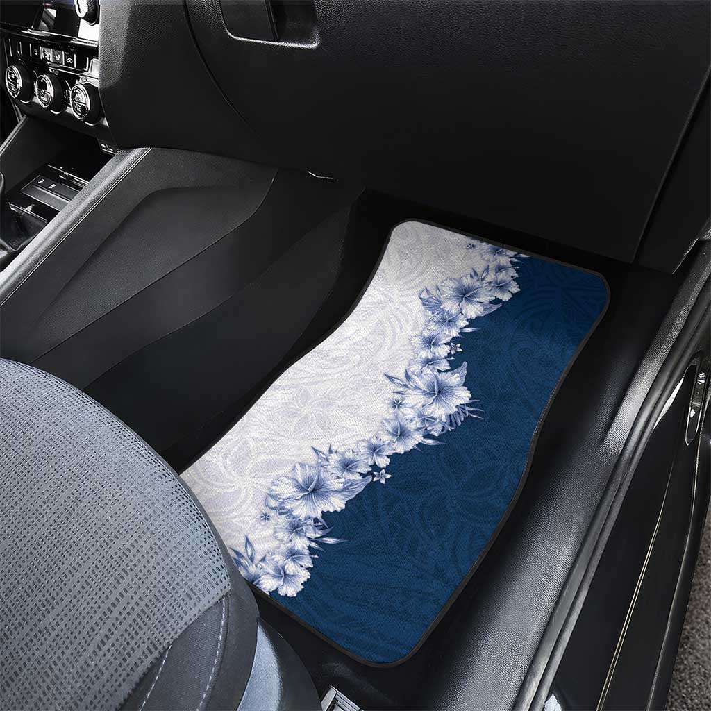 Hawaii Hibiscus Flowers Car Mats Blue Polynesian Pattern
