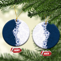 Hawaii Hibiscus Flowers Ceramic Ornament Blue Polynesian Pattern