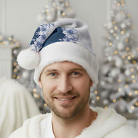 Hawaii Hibiscus Flowers Christmas Santa Hat Blue Polynesian Pattern