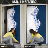 Hawaii Hibiscus Flowers Door Cover Blue Polynesian Pattern