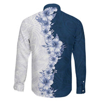 Hawaii Hibiscus Flowers Family Matching Long Sleeve Bodycon Dress and Hawaiian Shirt Blue Polynesian Pattern LT05 - Polynesian Pride
