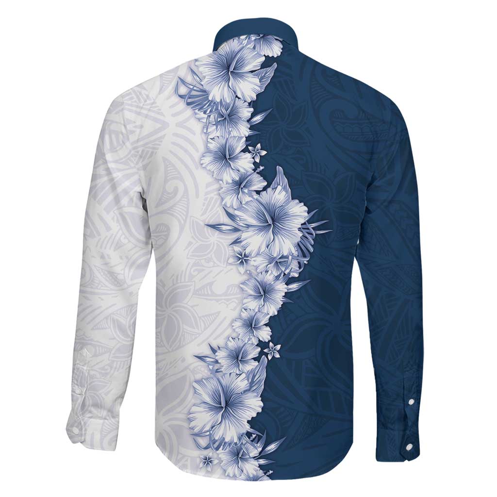 Hawaii Hibiscus Flowers Family Matching Off The Shoulder Long Sleeve Dress and Hawaiian Shirt Blue Polynesian Pattern LT05 - Polynesian Pride