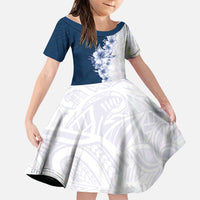 Hawaii Hibiscus Flowers Family Matching Off Shoulder Short Dress and Hawaiian Shirt Blue Polynesian Pattern LT05 Daughter's Dress Blue - Polynesian Pride
