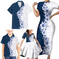 Hawaii Hibiscus Flowers Family Matching Short Sleeve Bodycon Dress and Hawaiian Shirt Blue Polynesian Pattern LT05 - Polynesian Pride