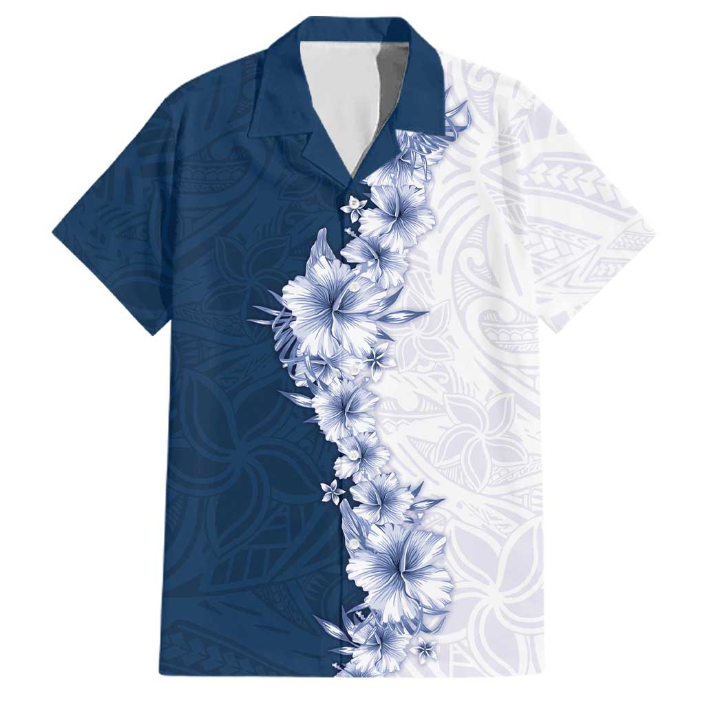 Hawaii Hibiscus Flowers Family Matching Summer Maxi Dress and Hawaiian Shirt Blue Polynesian Pattern LT05 Dad's Shirt - Short Sleeve Blue - Polynesian Pride