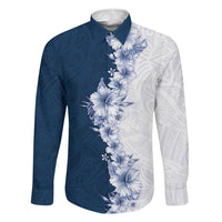 Hawaii Hibiscus Flowers Family Matching Summer Maxi Dress and Hawaiian Shirt Blue Polynesian Pattern LT05 Dad's Shirt - Long Sleeve Blue - Polynesian Pride