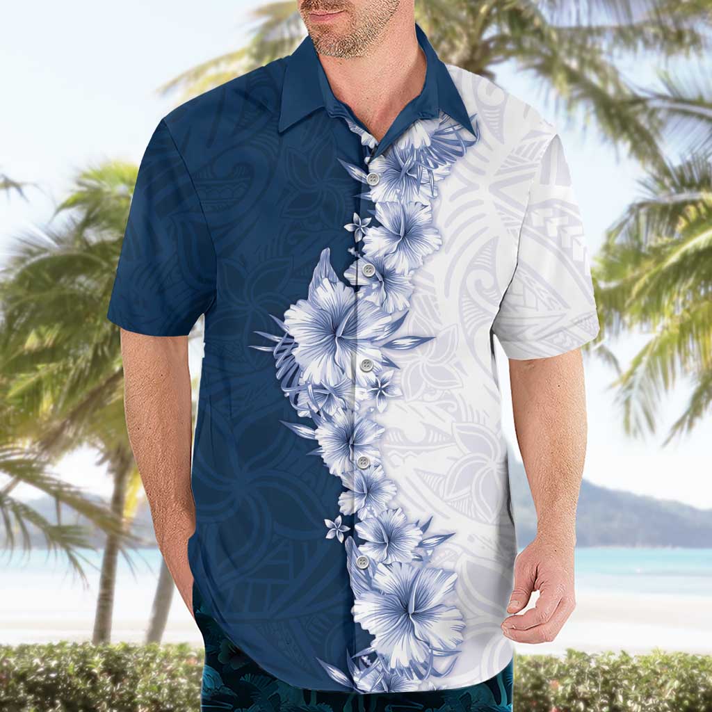 Hawaii Hibiscus Flowers Hawaiian Shirt Blue Polynesian Pattern