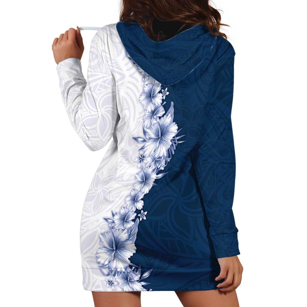 Hawaii Hibiscus Flowers Hoodie Dress Blue Polynesian Pattern