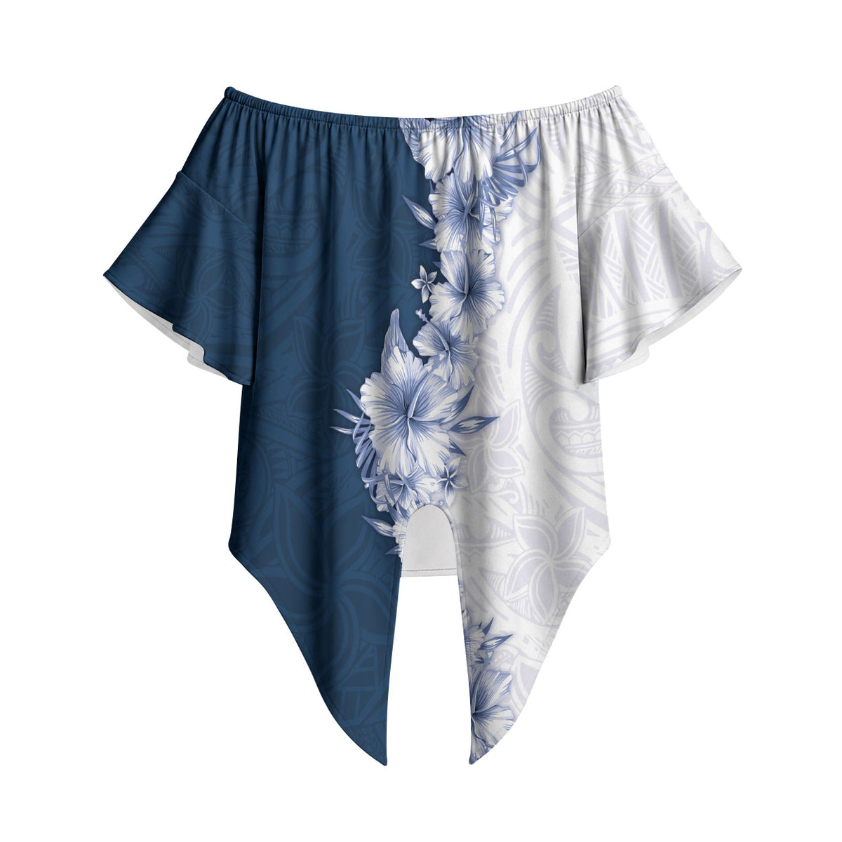 Hawaii Hibiscus Flowers Off Shoulder Wrap Waist Top Blue Polynesian Pattern LT05 Blue - Polynesian Pride