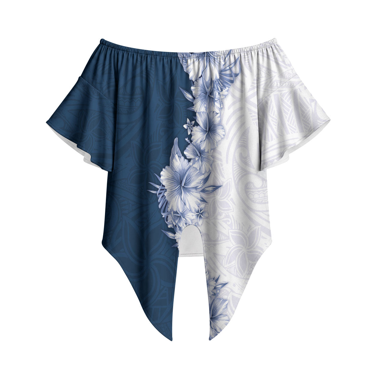 Hawaii Hibiscus Flowers Off Shoulder Wrap Waist Top Blue Polynesian Pattern LT05 Blue - Polynesian Pride