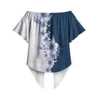 Hawaii Hibiscus Flowers Off Shoulder Wrap Waist Top Blue Polynesian Pattern LT05 - Polynesian Pride