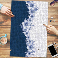 Hawaii Hibiscus Flowers Puzzle Blue Polynesian Pattern