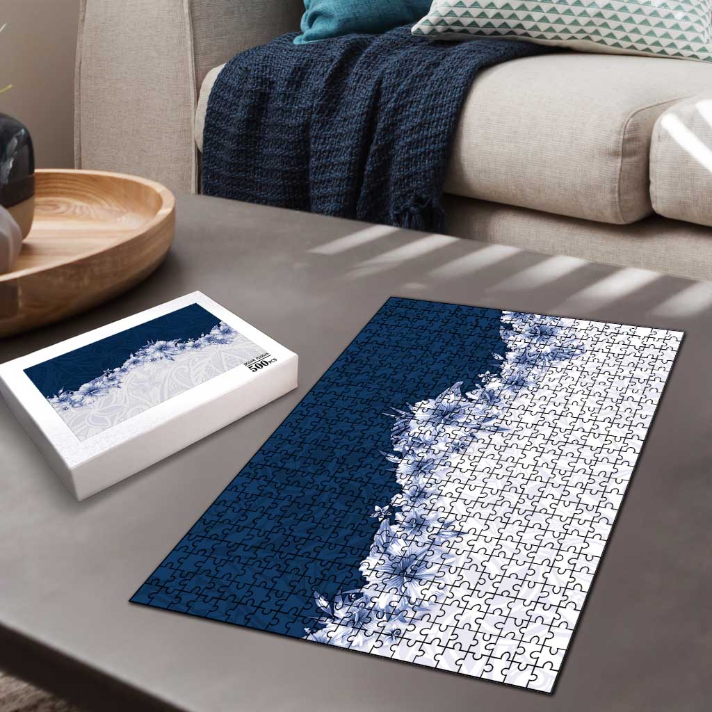 Hawaii Hibiscus Flowers Puzzle Blue Polynesian Pattern