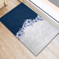 Hawaii Hibiscus Flowers Rubber Doormat Blue Polynesian Pattern