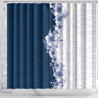 Hawaii Hibiscus Flowers Shower Curtain Blue Polynesian Pattern