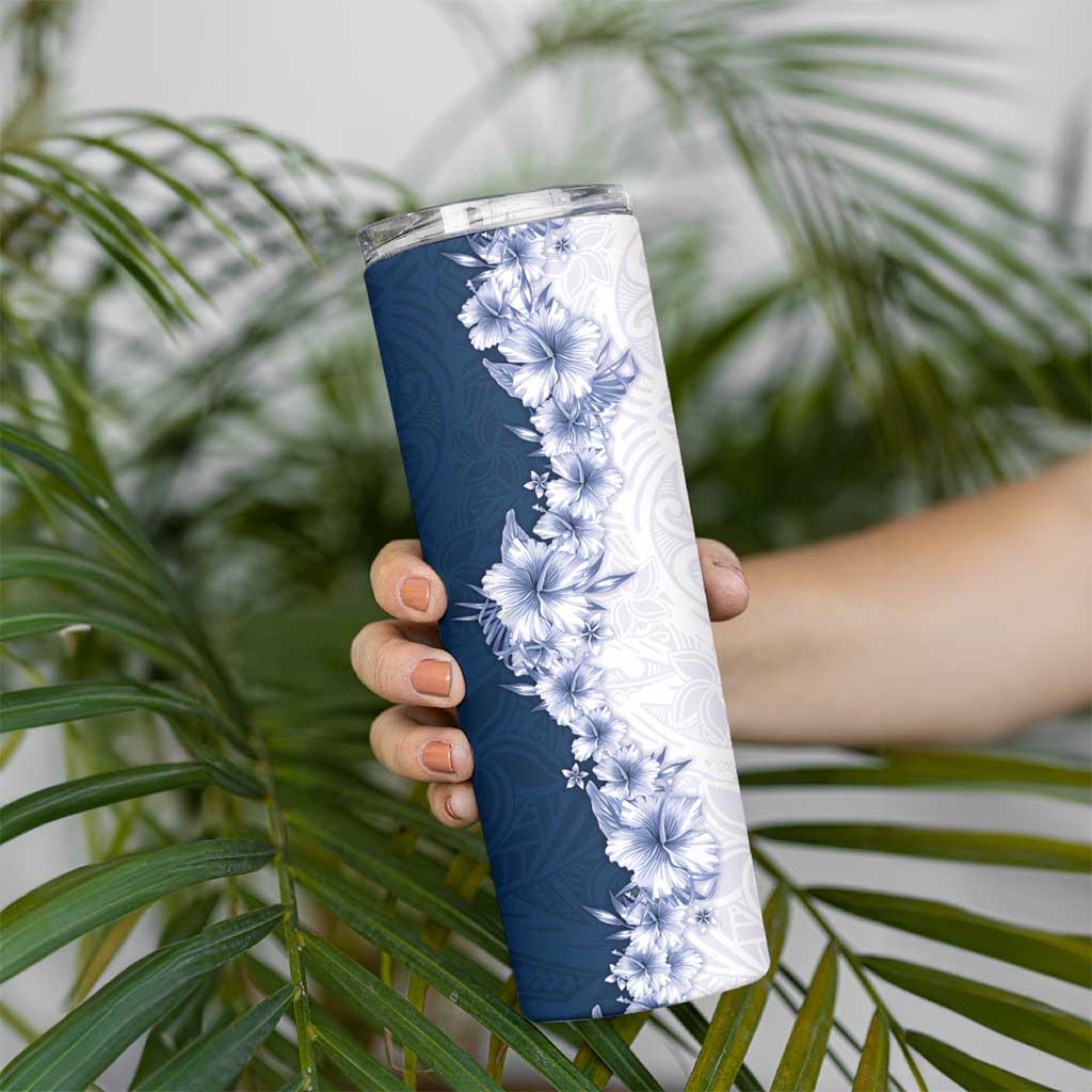 Hawaii Hibiscus Flowers Skinny Tumbler Blue Polynesian Pattern LT05 - Polynesian Pride