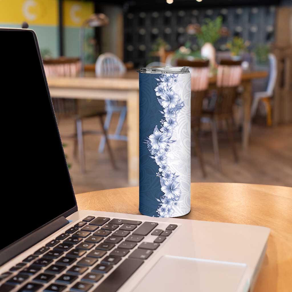 Hawaii Hibiscus Flowers Skinny Tumbler Blue Polynesian Pattern LT05 - Polynesian Pride