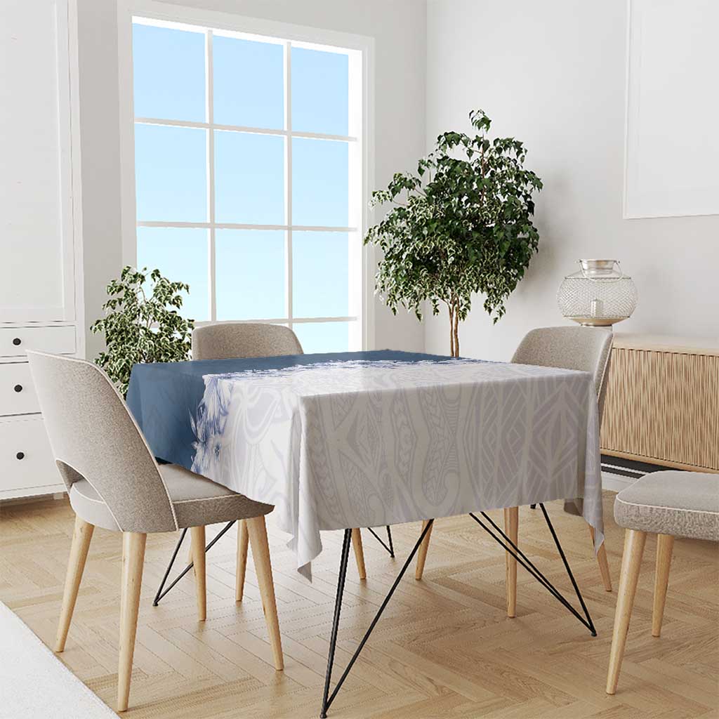 Hawaii Hibiscus Flowers Tablecloth Blue Polynesian Pattern
