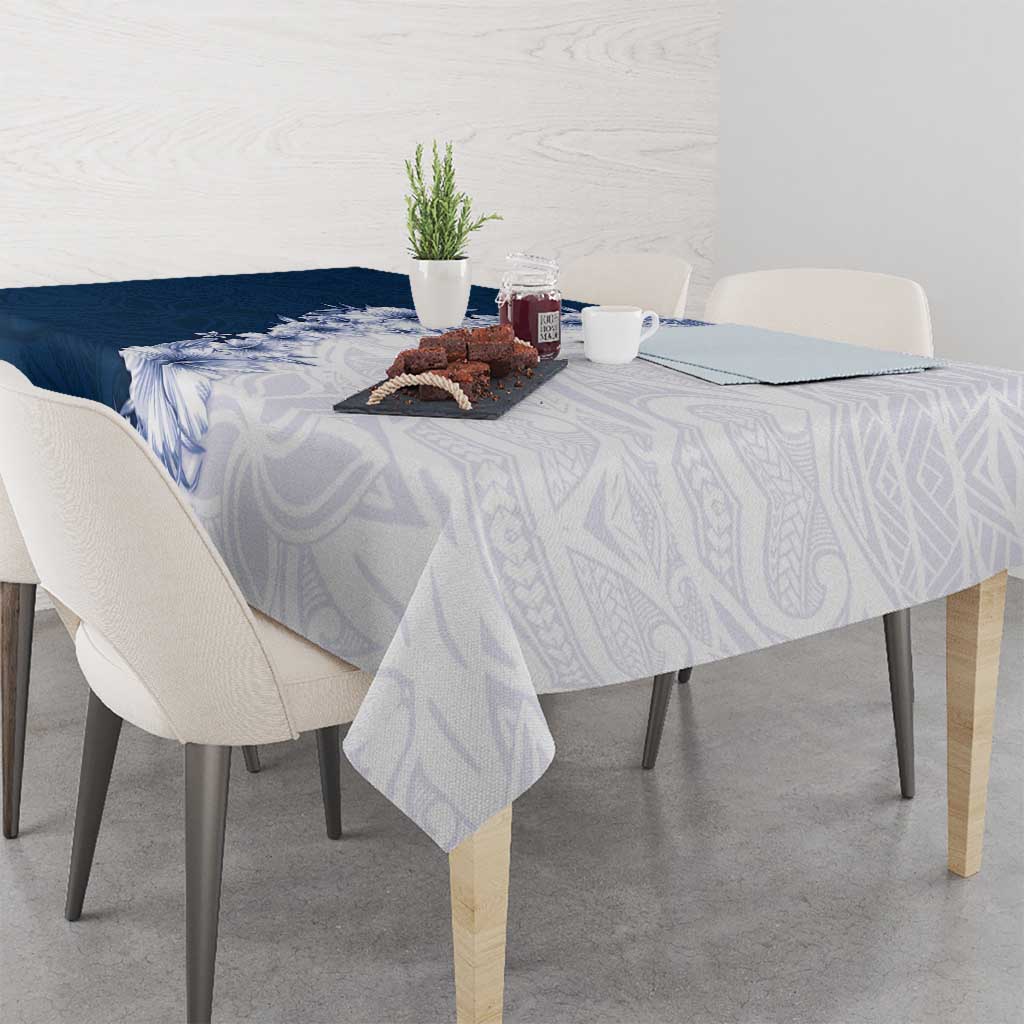 Hawaii Hibiscus Flowers Tablecloth Blue Polynesian Pattern