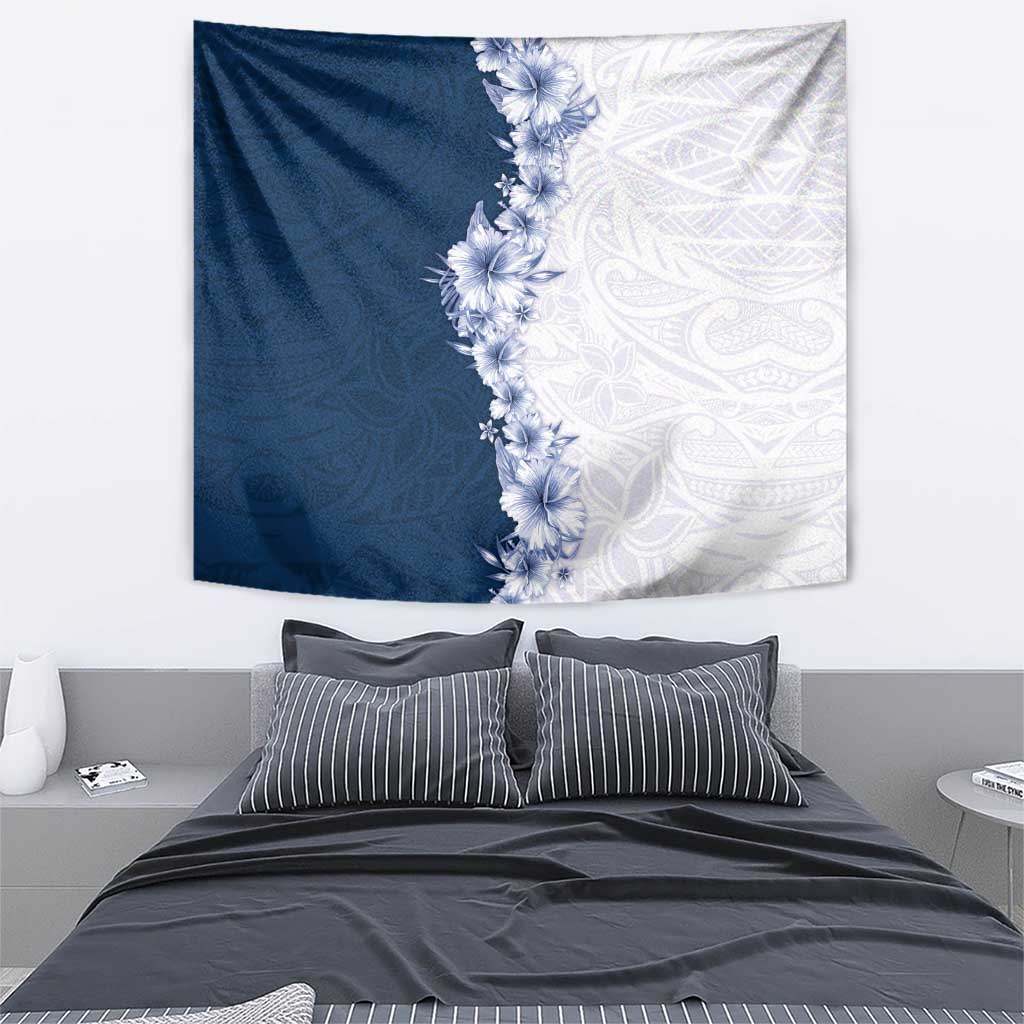 Hawaii Hibiscus Flowers Tapestry Blue Polynesian Pattern