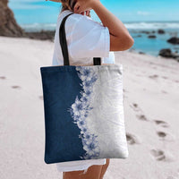 Hawaii Hibiscus Flowers Tote Bag Blue Polynesian Pattern
