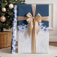 Hawaii Hibiscus Flowers Wrapping Paper Blue Polynesian Pattern