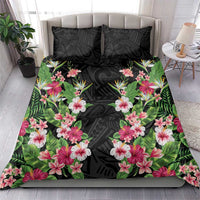 Hawaii Tropical Flowers Bedding Set Black Polynesian Tattoo Art