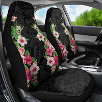 Hawaii Tropical Flowers Car Seat Cover Black Polynesian Tattoo Art