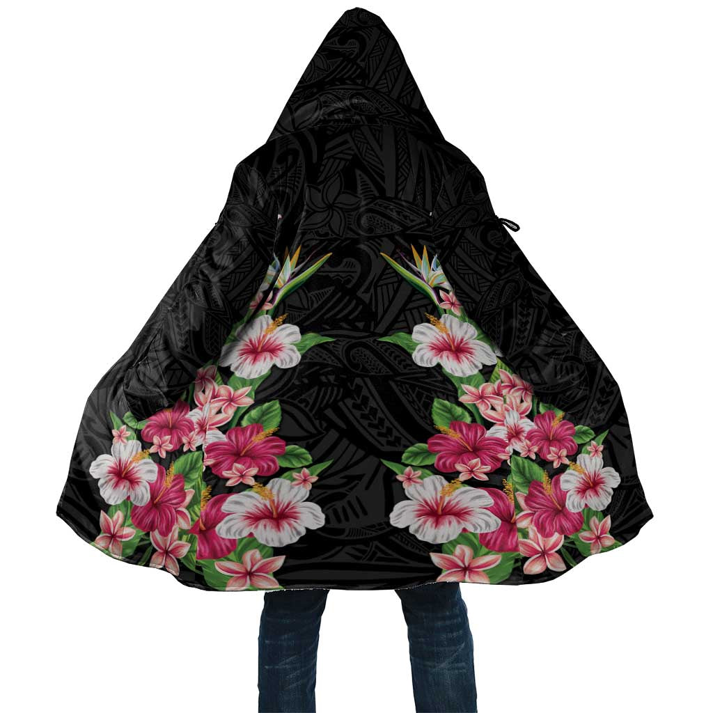 Hawaii Tropical Flowers Cloak Black Polynesian Tattoo Art