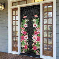Hawaii Tropical Flowers Door Cover Black Polynesian Tattoo Art