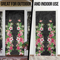 Hawaii Tropical Flowers Door Cover Black Polynesian Tattoo Art